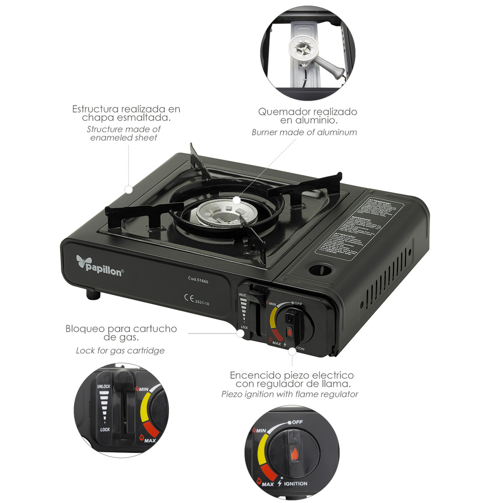 COCINA GAS PAPILLON A CARTUCHO C/MALETA