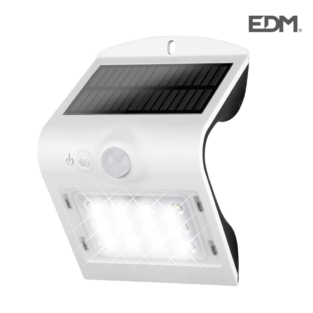 APLIQUE SOLAR 1,5W 220 LUMEN RECARGABLE SENSOR DE PRESENCIA (2-6M) COLOR BLANCO EDM
