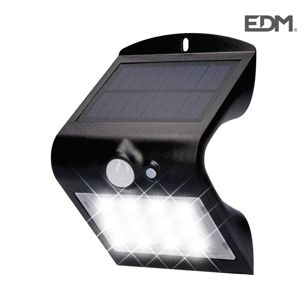 APLIQUE SOLAR 1,5W 220 LUMEN RECARGABLE SENSOR DE PRESENCIA (2-6M) COLOR NEGRO EDM
