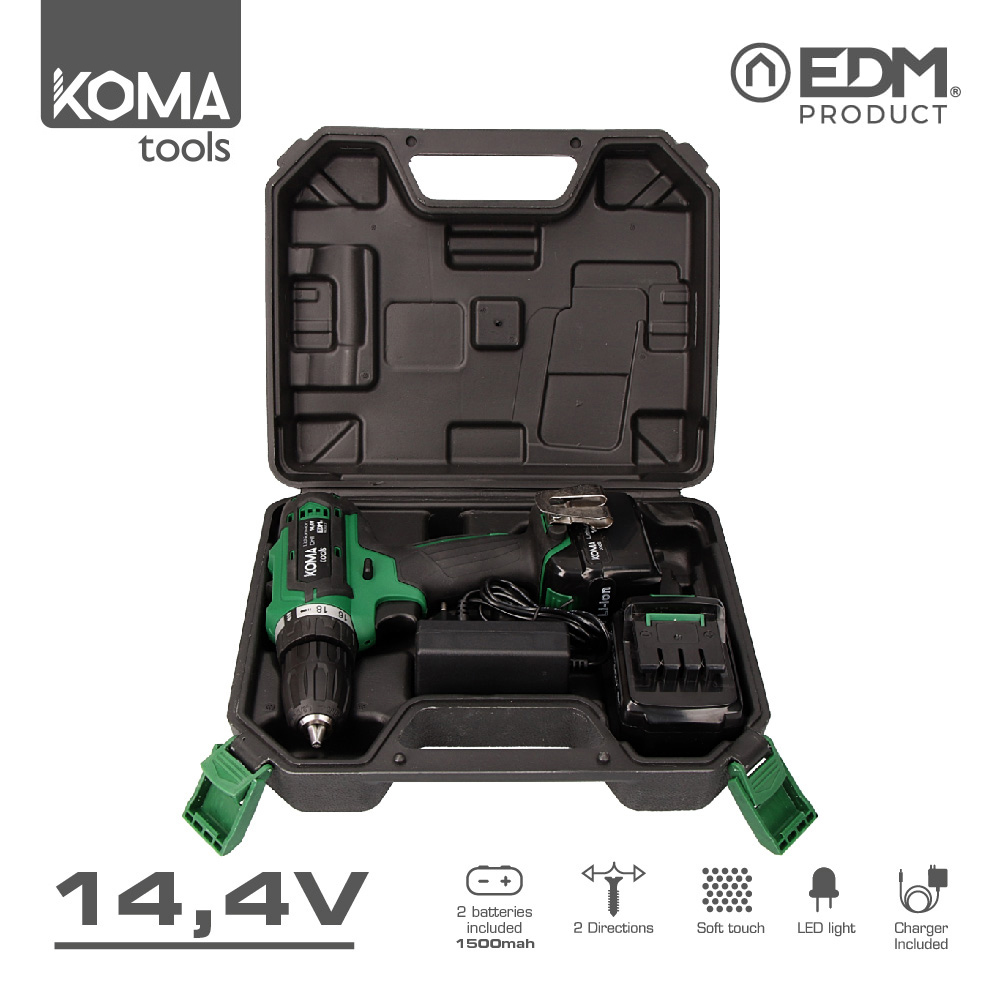 TALADRO A BATERIA 14.4V 1.500MAH MALETIN KOMA TOOLS