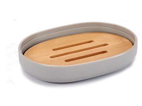JABONERA GRIS CON TAPA BAMBU