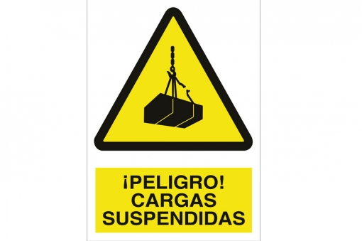 SEÑAL POLIESTIRENO 420X297MM. (¡PELIGRO! CARGAS SUSPENDIDAS)