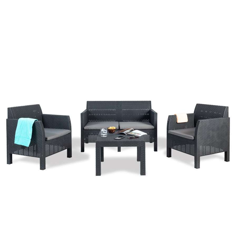 CONJUNTO RATTAN SINTETICO MATILDE ANTRACITA 4PLAZAS