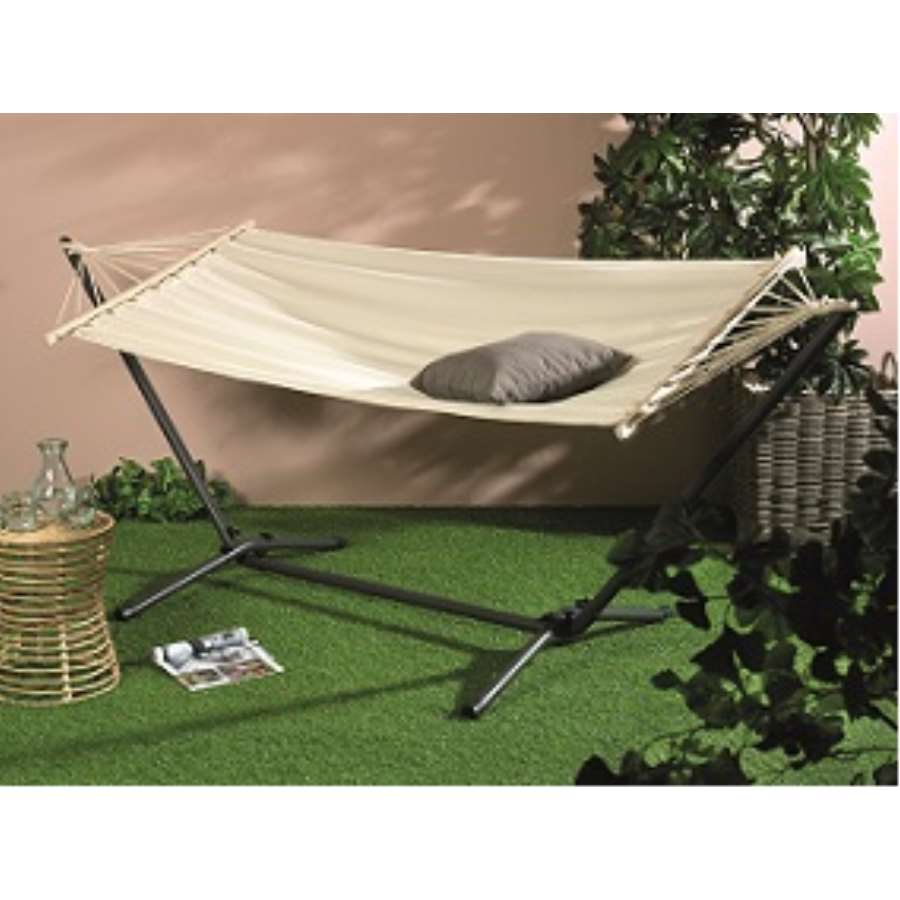 HAMACA BLANCA FSC100% CON BARRA DE MADERA DE ABEDUL