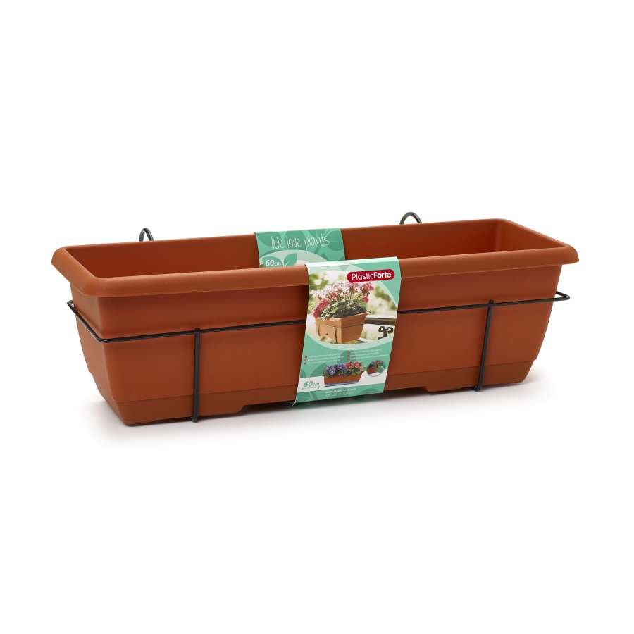 JARDINERA BALCONERA 60 CON SOPORTE TERRACOTA