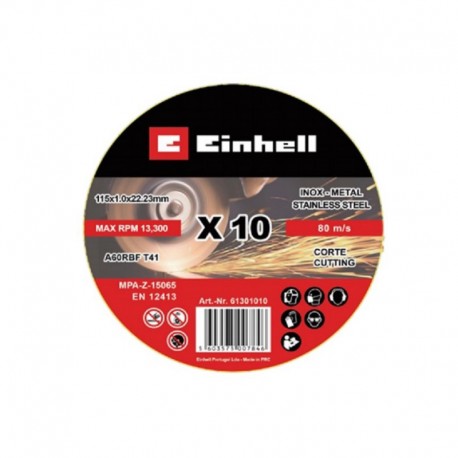LATA 10 DISCOS CORTE INOX 115x1x22,23MM (EINHELL)