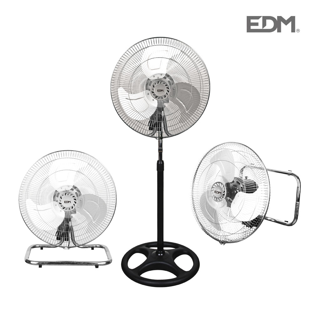 VENTILADOR INDUSTRIAL 3 EN 1 (PIE, SUELO Y PARED) CROMADO 80W ASPAS 45 CM ALTURA REGULABLE 165-185CM EDM