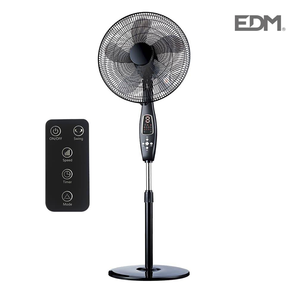 VENTILADOR DE PIE CON MANDO NEGRO 60W ASPAS 40 CM ALTURA REGULABLE 110-130 CM EDM